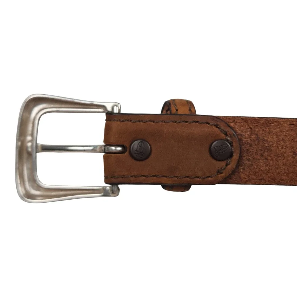 Justin Leather Belt Size 38 Brown Made in USA Silver Tone Buckle Western 247BD